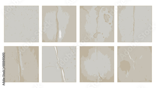 Set of eight vintage paper textures in light brown and beige hues, vector illustration.