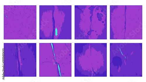 Eight vintage paper textures in vibrant purple and blue hues vector illustration.