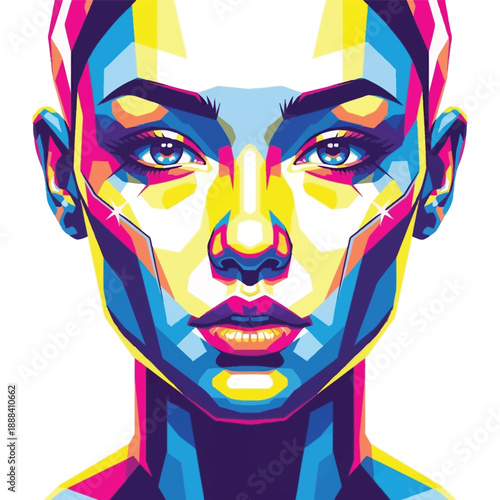 Vibrant Pop Art Portrait of a Womans Face.