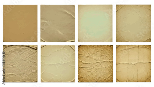 Set of old paper textures with various vintage crinkled and distressed surfaces vector illustration.