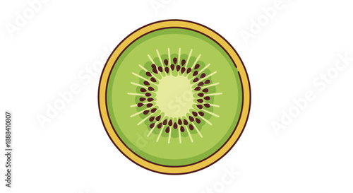 Illustration of a sliced kiwi fruit showcasing vibrant green flesh and seeds
