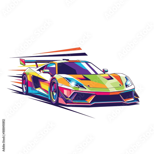 Vibrant Pop Art Style Racing Car Illustration.