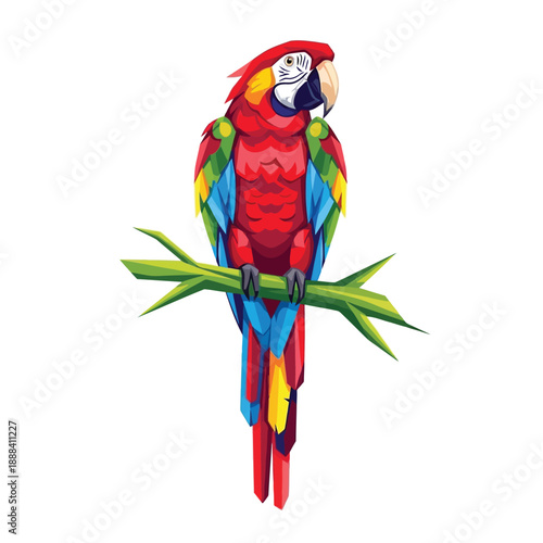 Vibrant Scarlet Macaw Parrot Perched on a Branch.