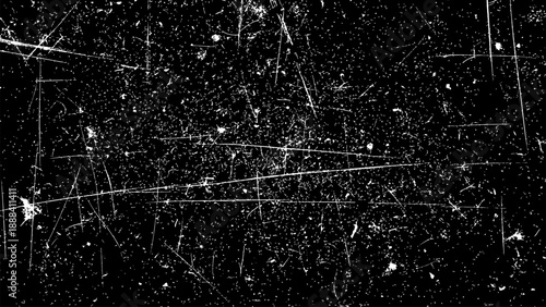 Heavy black grunge texture background with white scratches and dust particles vector illustration.