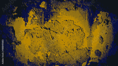 Abstract image of dark blue wall with peeling yellow paint and grunge texture vector illustration.