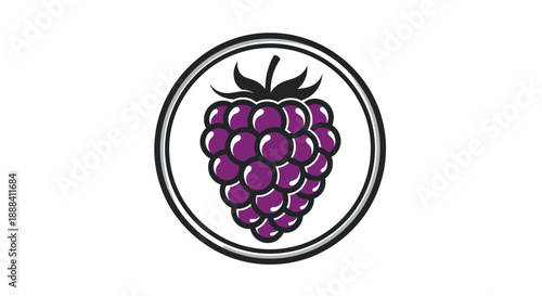 Stylized minimalist illustration of a purple blackberry fruit enclosed in a circle for logo or