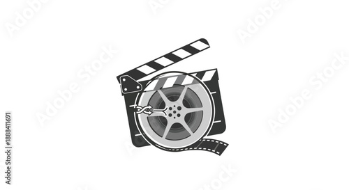 Vintage Film Reel and Clapperboard Icon.