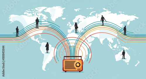 Global connections through radio waves and people worldwide