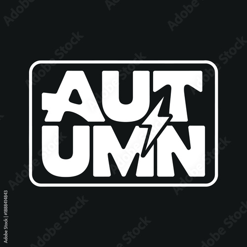 Autumn word art with lightning bolt symbol in a rounded rectangular frame