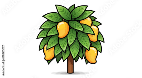 Colorful Illustrative Lemon Tree with Green Leaves and Bright Yellow Fruits for Freshness and