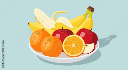 Colorful Assortment of Fresh Fruits in a White Ceramic Bowl with Bananas Apples Oranges and Citrus