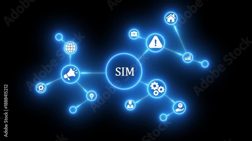 Wallpaper Mural Glowing Blue Network Diagram with S I M Card and Technology Connected by Lines SIM card technology connected nodes Torontodigital.ca