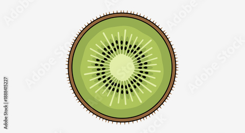 Close-up of a sliced kiwi fruit showing vibrant green flesh and black seeds