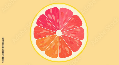 Vibrant Citrus Slice Illustration Showcasing Bright Pink and Orange Segments with a Yellow Rind