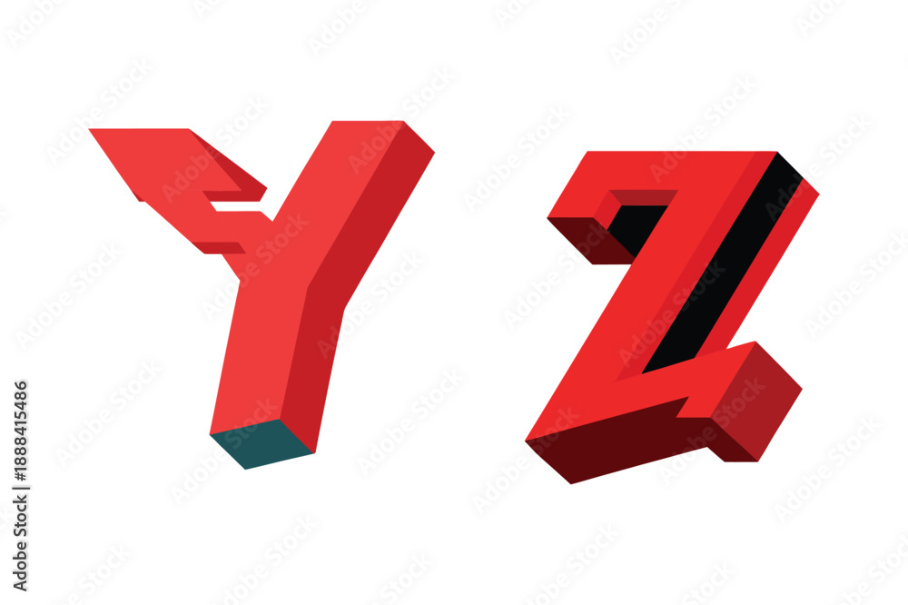 Obraz premium Abstract 3D Style Alphabet Letters Y–Z Collection On white background