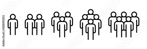 People line 1, 2, 3, 4, 5 icon set. Crowd signs. Containing volunteers, participants, group, team, meeting, organization, community, population, audience, member, discussion, assembly, interview.
