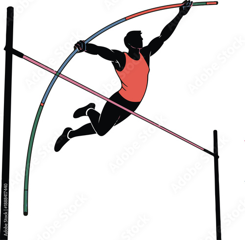 Pole Vault Flat Vector | Athletics Illustration