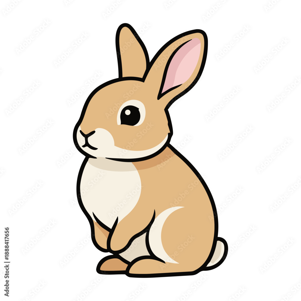 Obraz premium Cute Cartoon Brown and White Rabbit Illustration Isolated on White