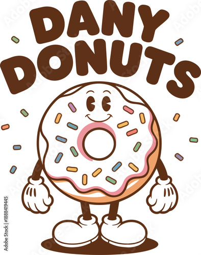 Dany donuts funny cartoon mascot illustration for food branding