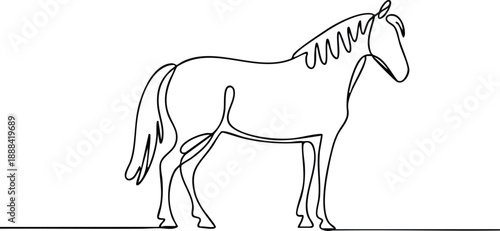 Elegant One-Line Stallion Illustration, Modern Abstract Horse Silhouette Drawing, vector, illustration, silhouette