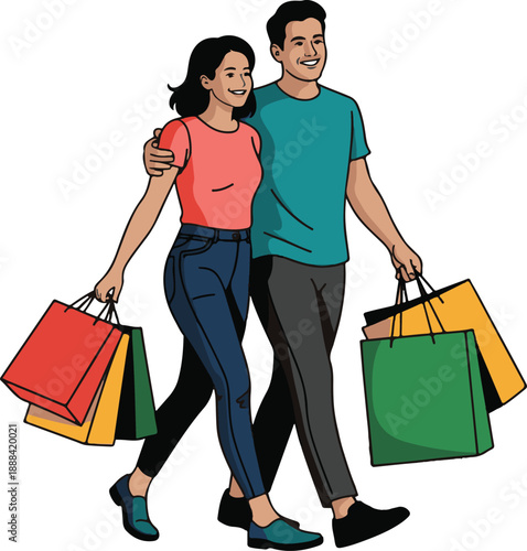 Shopping Couple Flat Vector | Lifestyle Relationship Illustration