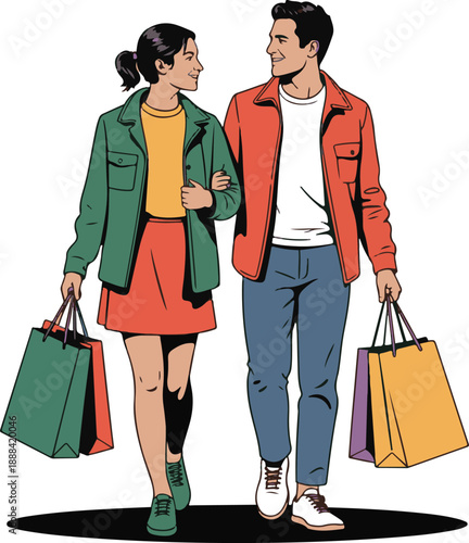 Shopping Couple Flat Vector | Lifestyle Relationship Illustration