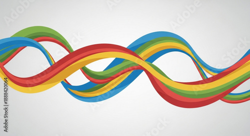 Colorful intertwined ribbons flowing in harmony on white background