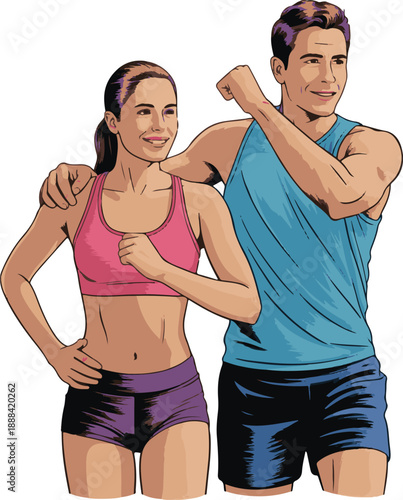 Fitness Couple Flat Vector | Healthy Relationship Illustration