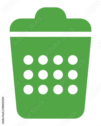 Green trash bin icon symbolizing waste disposal and recycling concepts.