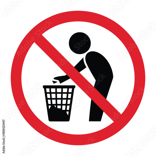 No littering sign with person throwing trash in bin crossed out.