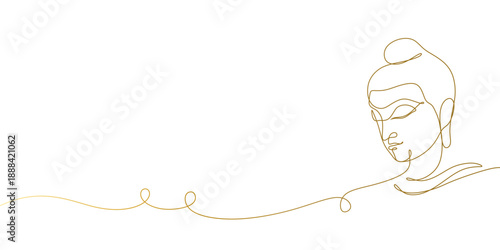 Buddha face line art style. Vesak day continuous line drawing vector illustration