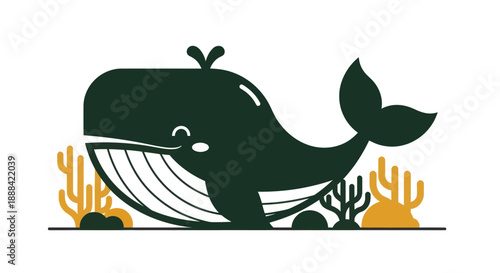 Cartoon whale illustration against white background for graphic design