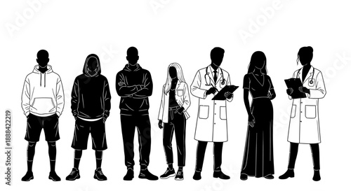 Diverse Group of Silhouetted People Representing Various Professions and Lifestyles