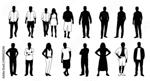 Collection of diverse adult male and female silhouettes in casual poses