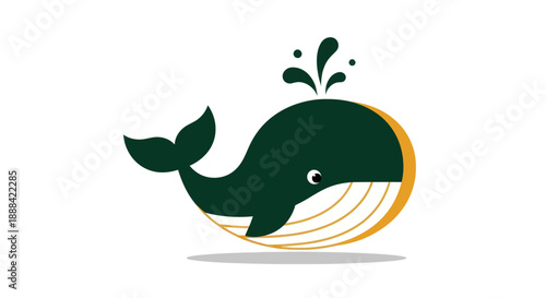 Cartoon whale illustration on white background for design and commercial use