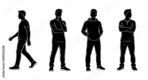 Diverse Male Silhouettes in Various Poses - Walking, Thinking, Casual Standing