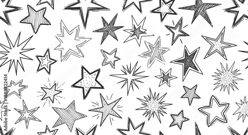 Obraz premium Hand Drawn Star Pattern on White Background Abstract Doodles of Twinkling Stars