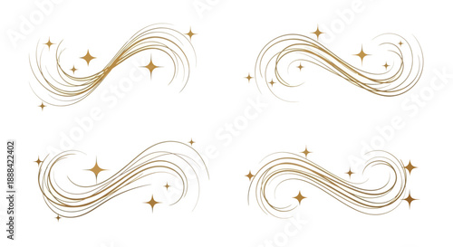 Elegant Golden Swirls with Sparkling Stars and Light Effects - Decorative Elements