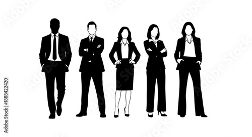 Diverse Group of Business Professionals in Silhouette, Standing Together in Formal Attire