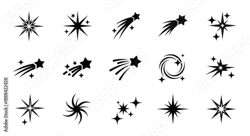 Collection of Star Icons and Celestial Elements for Design and Decoration