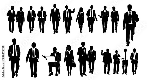 Collection of Diverse Business People Silhouettes in Formal Attire on White Background