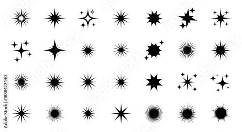 Collection of Diverse Starbursts and Sparkle Icons on White Background