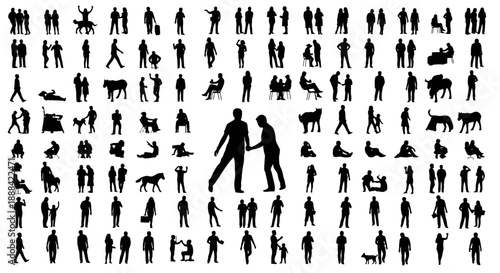 Collection of Diverse Human Silhouettes in Various Poses and Activities