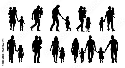 Diverse Family Silhouettes: Parents and Children Enjoying Quality Time Together