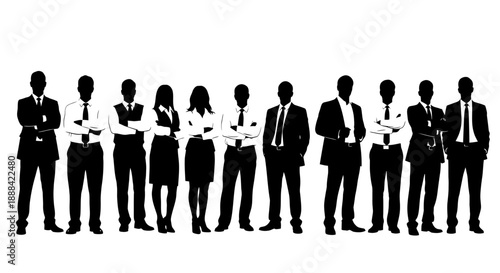 Diverse Business Team Silhouette Standing United with Arms Crossed on White Background