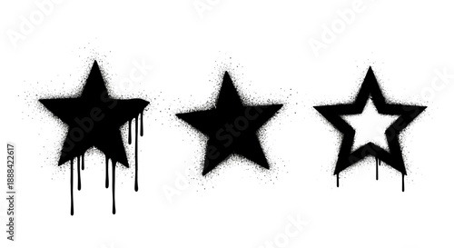 Graffiti Stars with Dripping Paint Effect on White Background - Spray Art