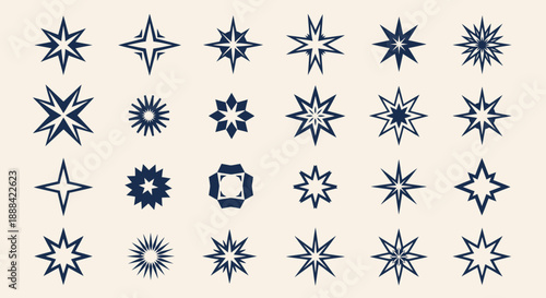 Collection of Diverse Starburst and Star Shapes Icons on a Light Background