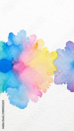 Watercolor Painting of Colorful Abstract Flowers on White Paper
