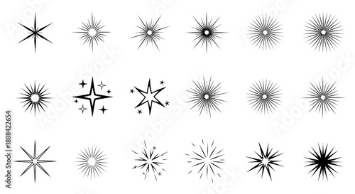 Collection of Sparkle and Starburst Icons, Glowing Light Effects, and Festive Elements
