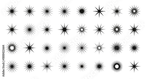 Collection of Diverse Starburst and Sparkle Icon Graphics on White Background